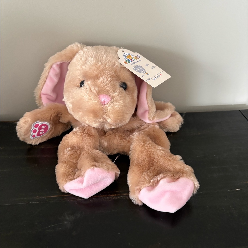 Plush Bunny Stuffed Animal - Light Brown with Pink Accents